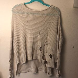 Ripped Knitted Oatmeal Sweater